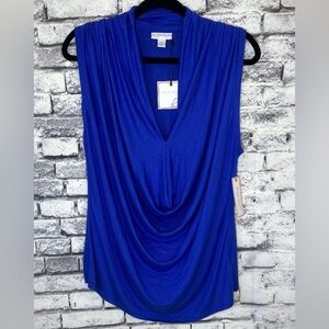 Blue Cowl Neck Sleeveless Blouse
